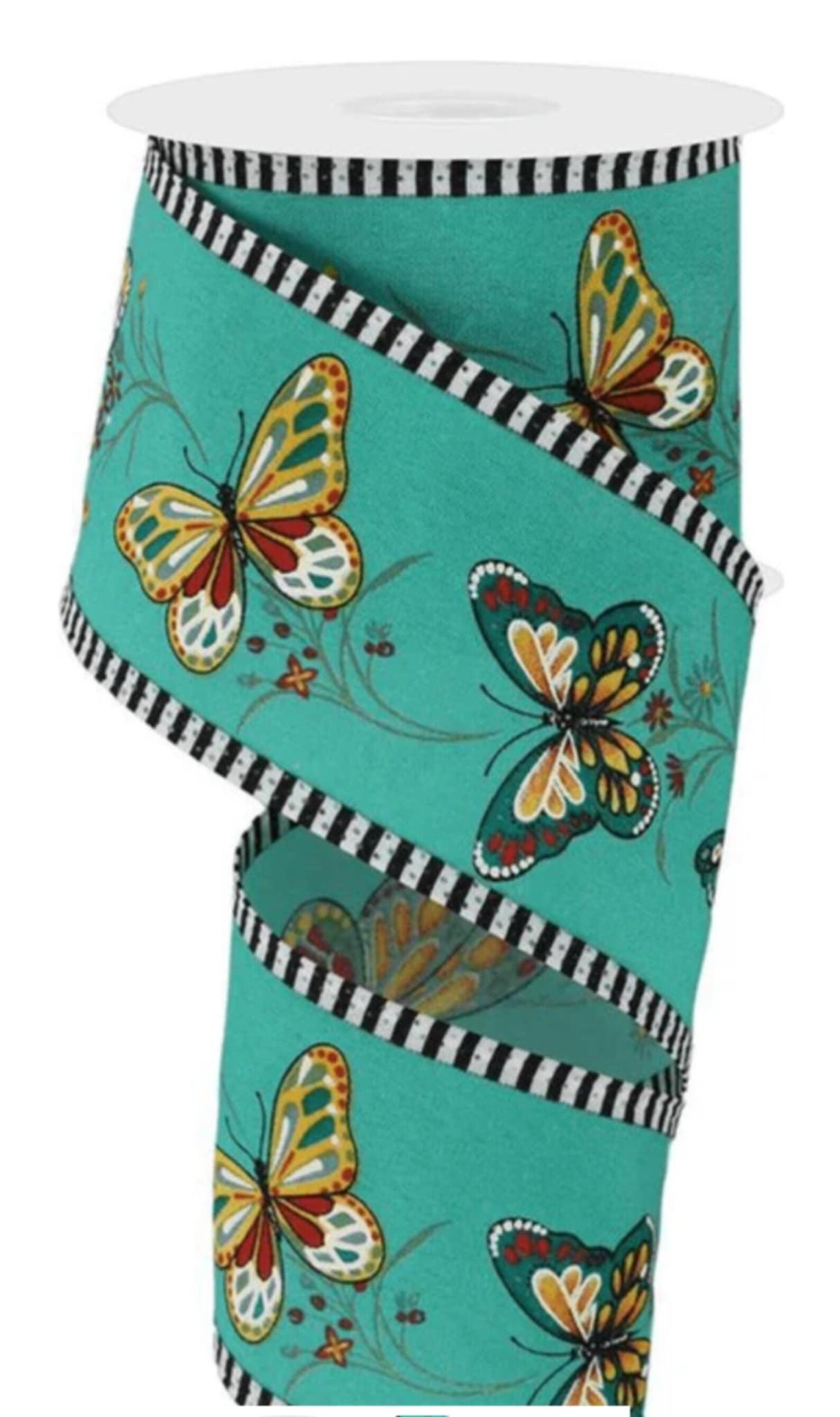1 Yard RG Ribbons Dark Teal Black White Edge Spring Summer Butterfly ...