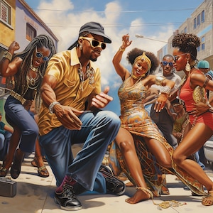 Tyra Johnson | Dancing In The Street - 3&#39; x 3&#39; Oil on Canvas Painting African American Art, Black Art, Black Female Art, Black Female Artist