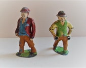 Vintage Lead Miniature Toys Lead Farm Hand Figures Barrow Man and Farmer