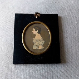 Antique Georgian Hand Painted Paper Cut Silhouette Portrait of a Young Girl Circa Early 19th Century