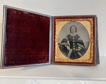 Antique Victorian Ambrotype Photograph of a Lady Circa Mid 19th Century