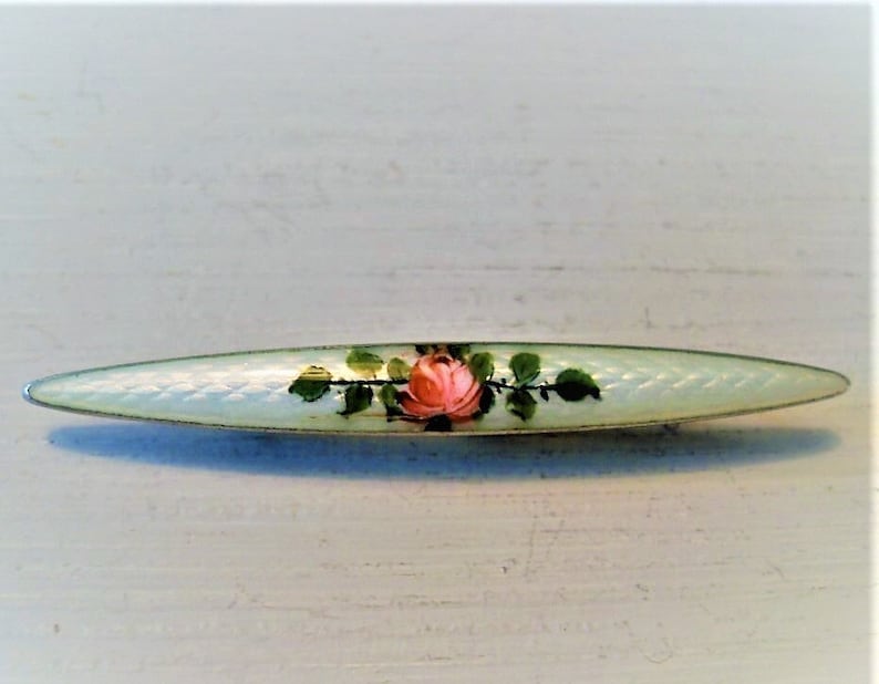 Antique Guilloche Enamel Bernard Hertz Bar Brooch 925S Danish Jewellery