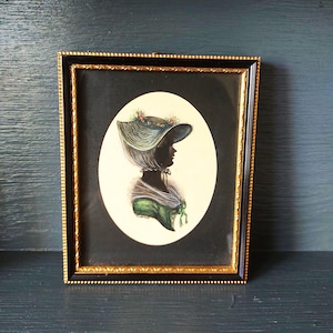 Antique Georgian / Regency Silhouette Ink and Water Colour Portrait  18th/Early 19th Century Miniature of a Lady