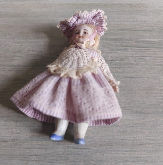 Antique Victorian Miniature Doll's House Doll Circa Late 19th Century  Bisque Head Doll