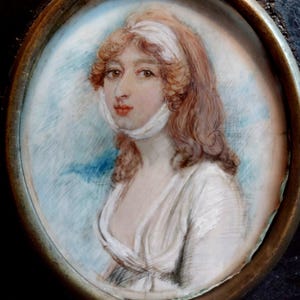 Antique Georgian/Regency Miniature Bust Length Watercolour Portrait of a Young Woman Circa Early 1800&#39;s