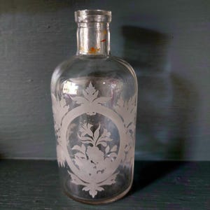 Antique French Etched Glass Bottle Circa 19th Century