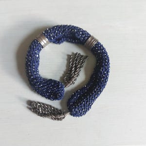 Antique Stocking / Miser Purse Crochet Dark Blue Circa Victorian Purse Mid 1800&#39;s