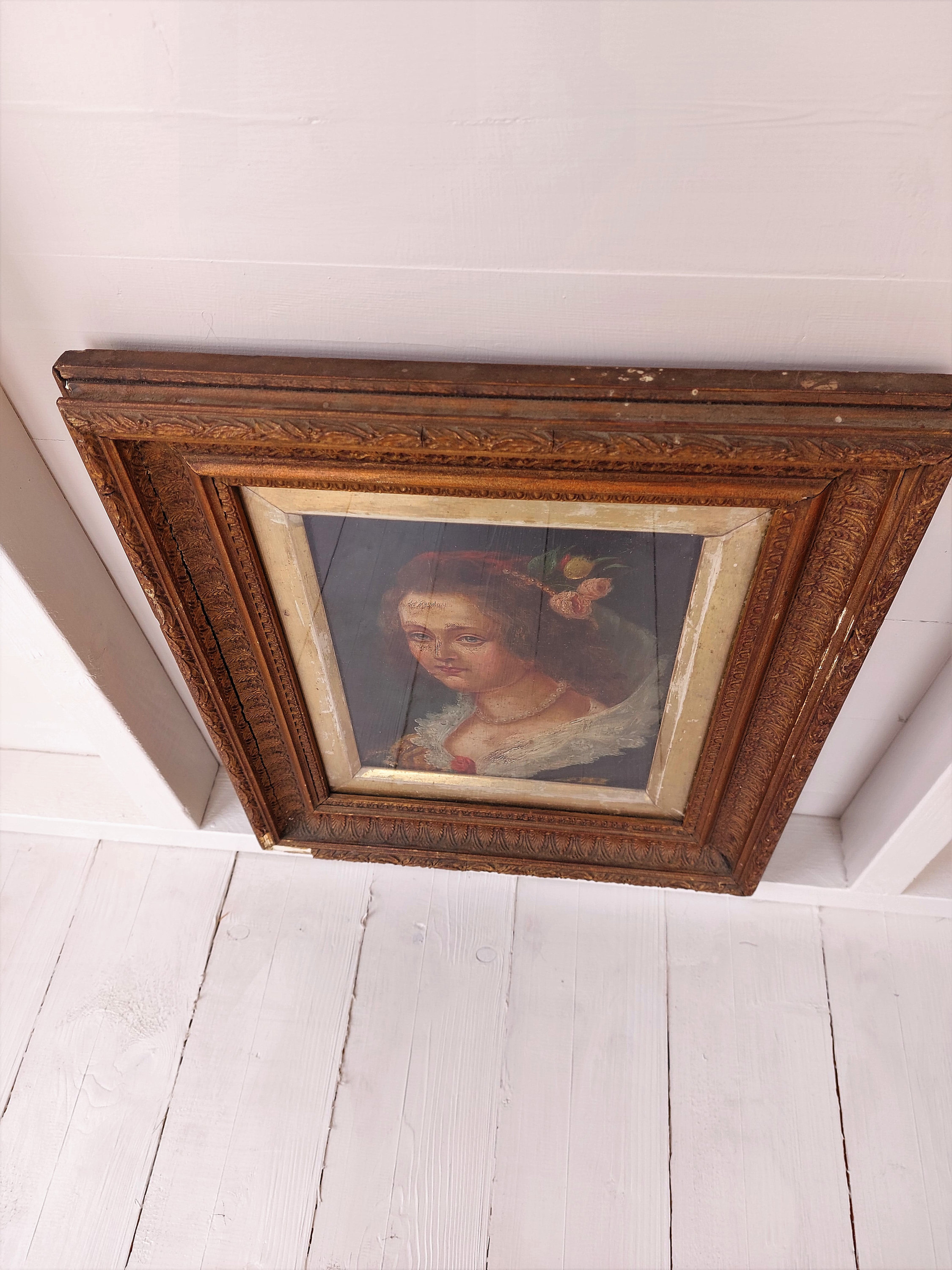 Antique Oil Painting Portrait of a Lady in Gesso Frame Circa 18th/19th ...