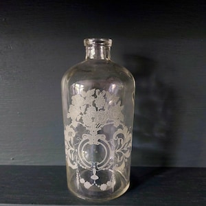 Antique French Etched Glass Bottle Circa 19th Century