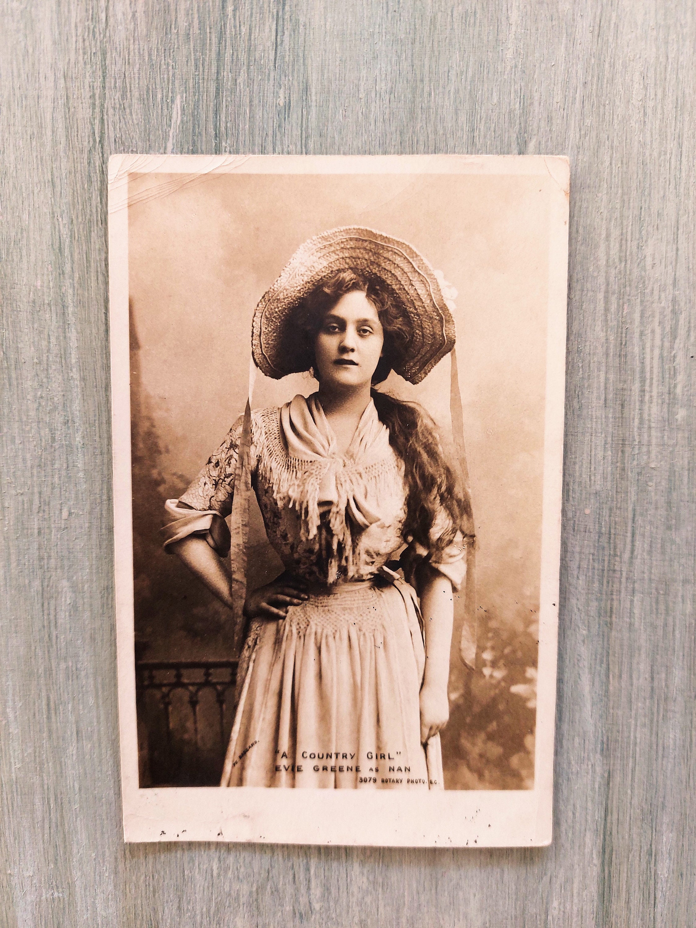 Edwardian Antique Sepia Postcard A Country Girl 'eve Greene as Nan