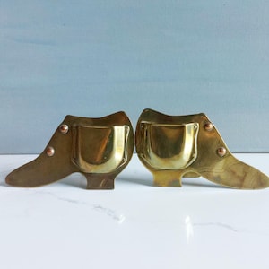 Antique Pair of Victorian Brass Chimney Mantle Shoes Spill Holders Circa 19th Century