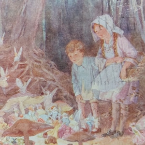 Vintage Margaret Tarrant Ansichtkaart &#39;The Fairies&#39; Market&#39; Fairy Hour Series Medici Circa 1940&#39;s