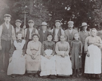 Antique Victorian Sepia Photograph of Farm Workers/Estate Workers Circa late 1800's