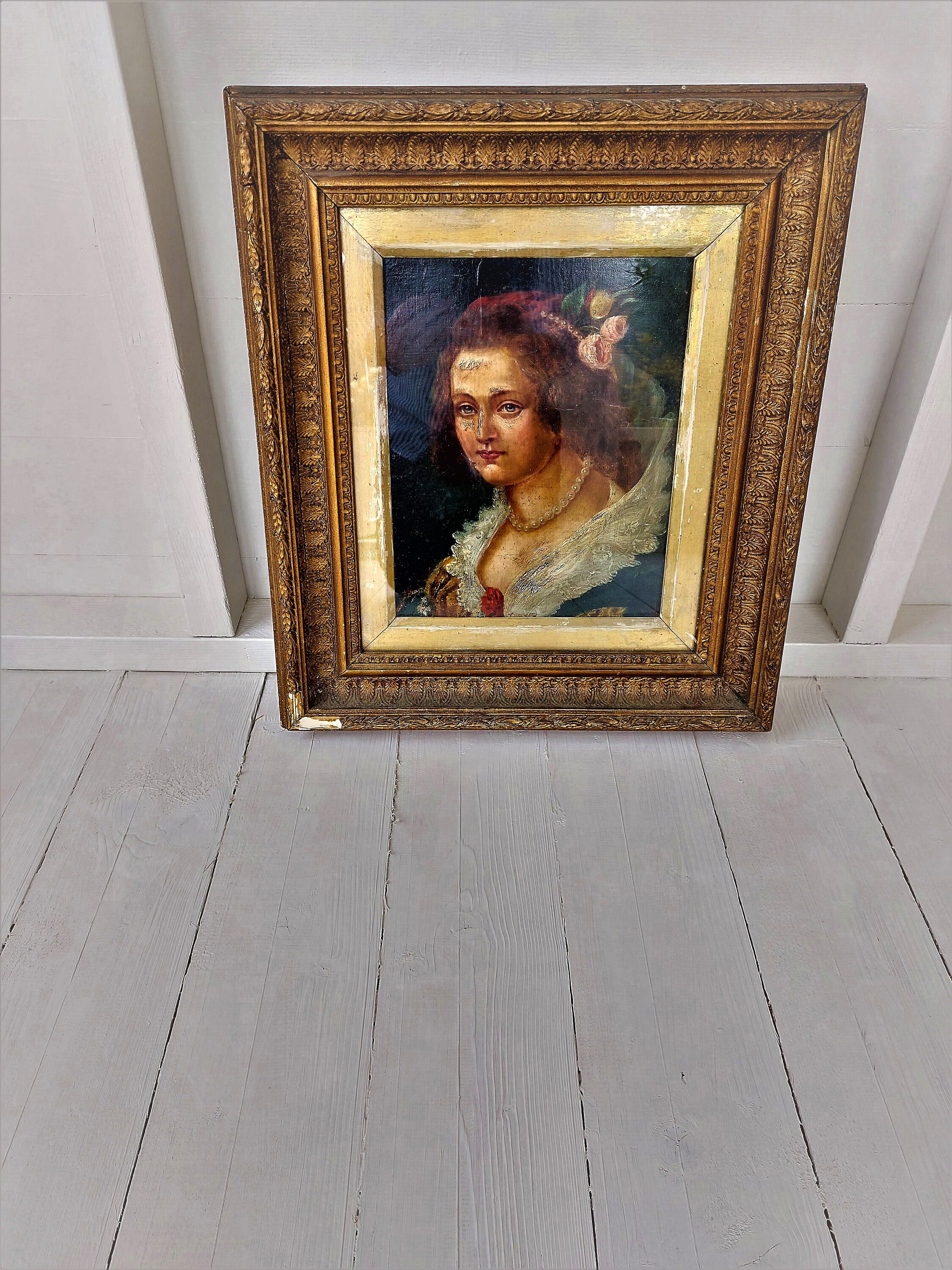 Antique Oil Painting Portrait of a Lady in Gesso Frame Circa 18th/19th ...