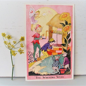 Cartão postal vintage de Lorna Steele "The Wishing Well" Salmond Publishers, década de 1950