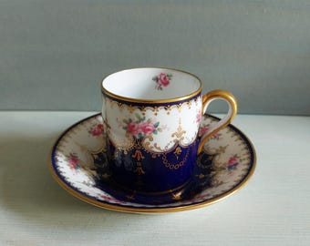 Antique Victorian Copeland's Spode Demitasse Teacup or Coffee Can and Saucer Circa 1891-1900