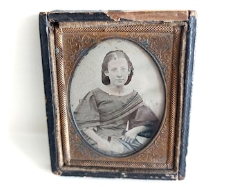 Miniature Antique Victorian Ambrotype Photograph - Circa 1840's