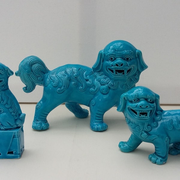 Vintage Foo Dogs Three Oriental Temple Dogs Chinese Figurines