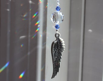Pewter Angel Wing Sun Catcher / Car Art with Swarovski for Home or Car - Choose your accent color!