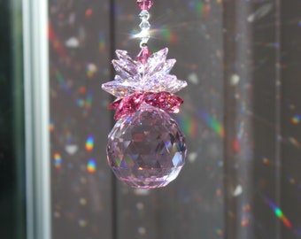 Pink - Power of Color Sun Catcher made with Swarovski Crystal 30mm Ball, Rainbow Maker, Window Prism