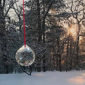 Swarovski Strass Crystal 40mm, 30mm, or 20mm 8558 Faceted Clear Ball Sun Catcher with Red String, Rainbow Maker, Window Prism, Feng Shui
