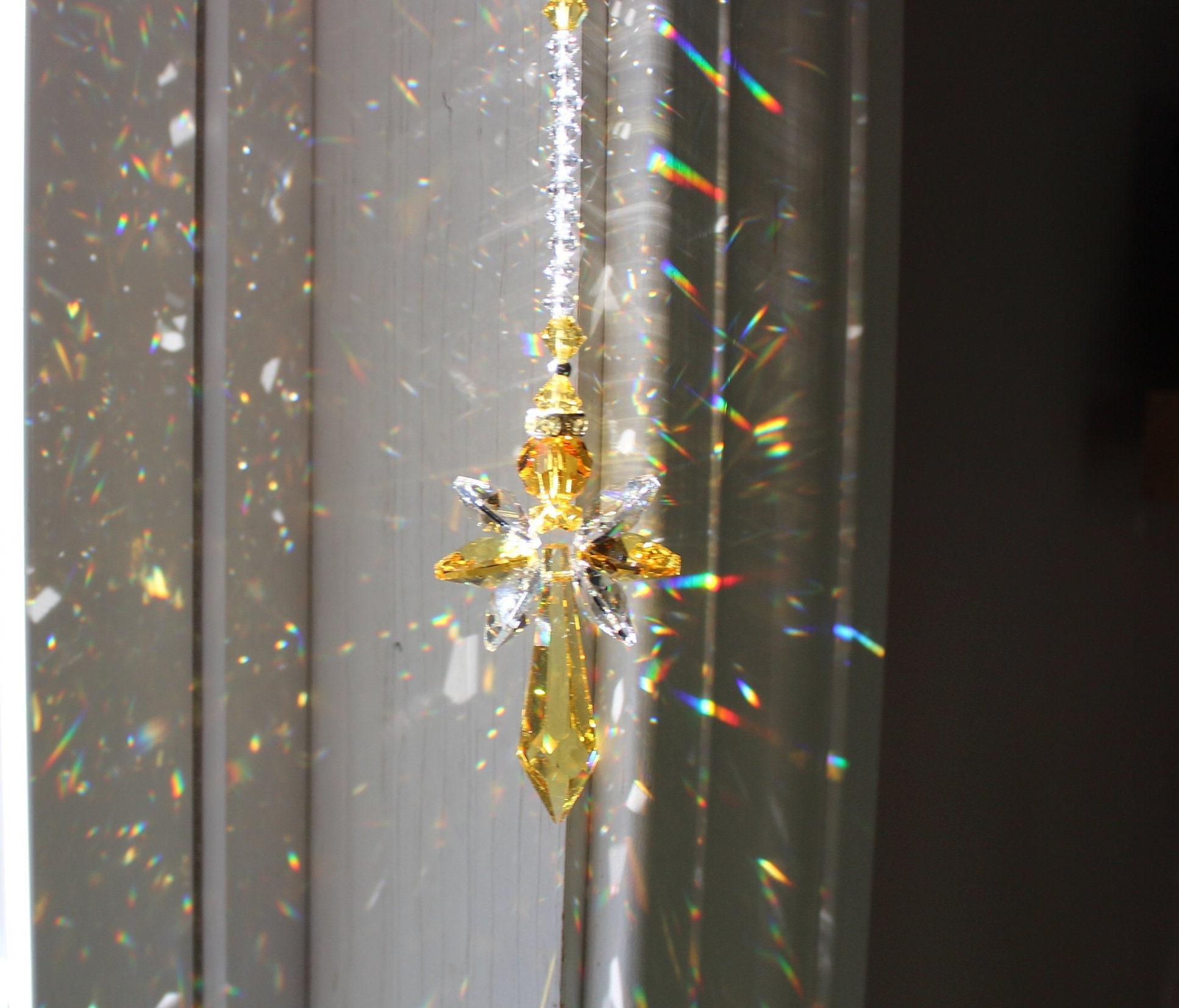 Yellow Guardian Angel Sun Catcher Made With Swarovski Crystal Etsy