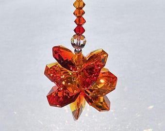 NEW COLOR! Fiery Burst Sun Catcher made with Swarovski Crystal in rare Fire Opal, Rainbow Maker, Window Prism for Home or Car