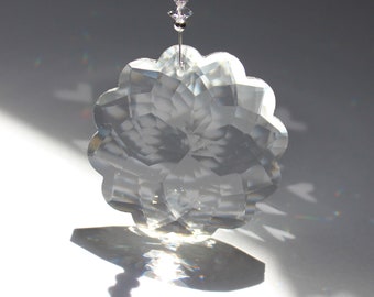 Flower Sun Catcher, Austrian Crystal with Swarovski Strand - Choice of Accent Color, rainbow maker, window prism