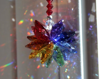 Rainbow Burst Sun Catcher made with Swarovski crystal, Chakra Colors, Rainbow Maker, Window Prism for Home or Car