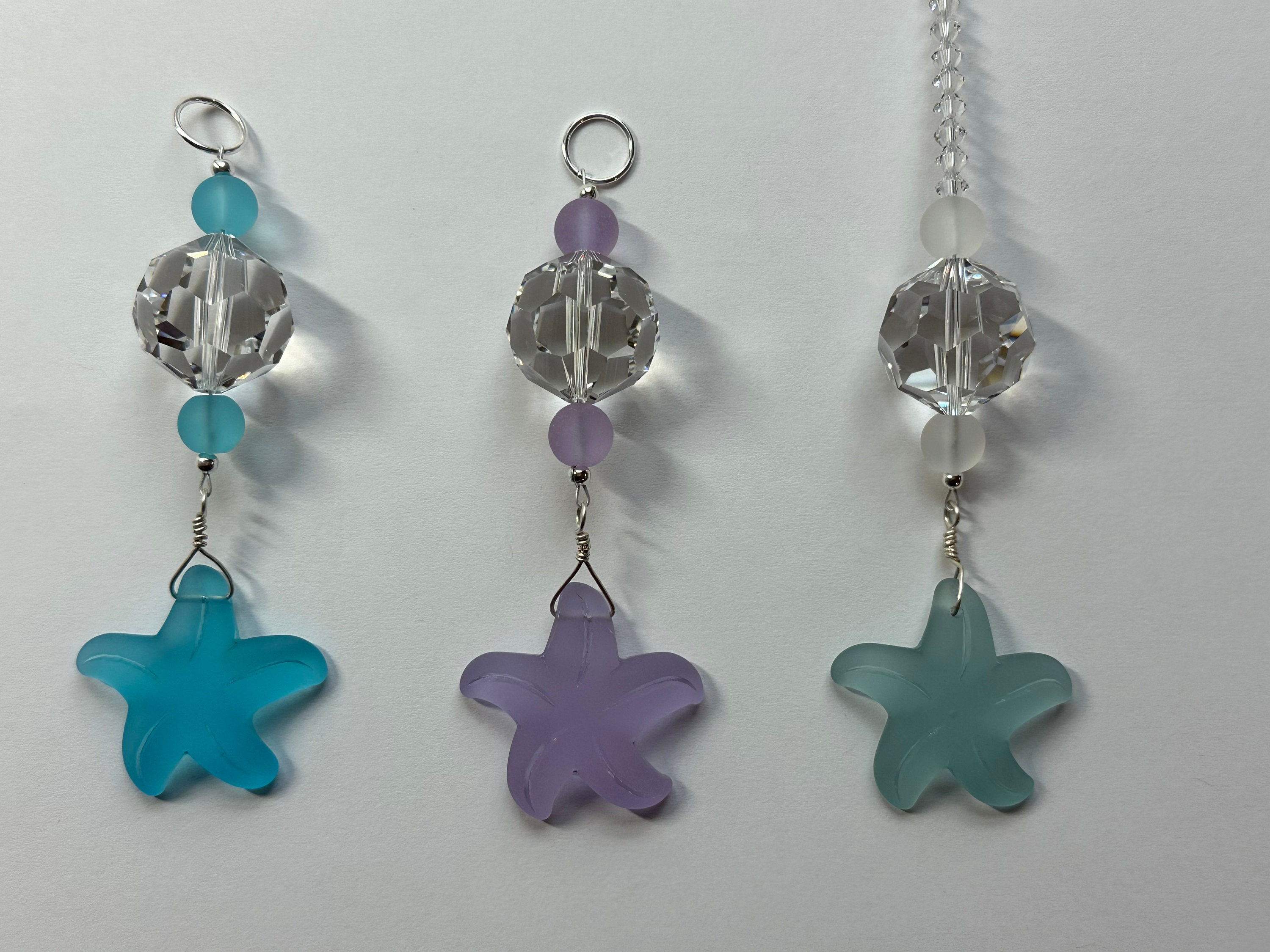 Starfish Sun Catcher made with Sea Glass and Swarovski Crystal, Rainbow Maker, Window Prism for Home or Car, Ornament, Choose Color