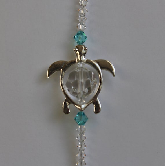 Set of 3 Sea Turtle Pink Sparkle Crystal Charm Beads