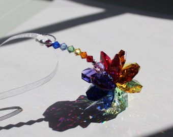 Rainbow Burst Ornament Length Sun Catcher made with Swarovski crystal, Chakra Colors, Rainbow Maker, Window Prism for Home or Car