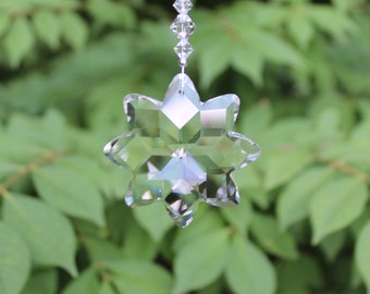 Star Flower Sun Catcher, Austrian Crystal with Swarovski Strand , Rainbow Maker, Window Prism