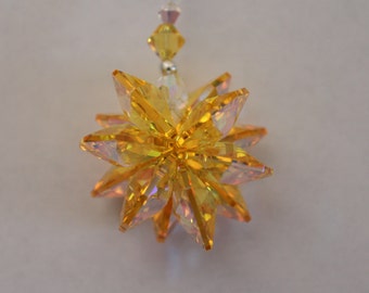 Light Topaz Shimmer Burst Sun Catcher made with Swarovski Crystal, Rainbow Maker, Window Prism for Home or Car