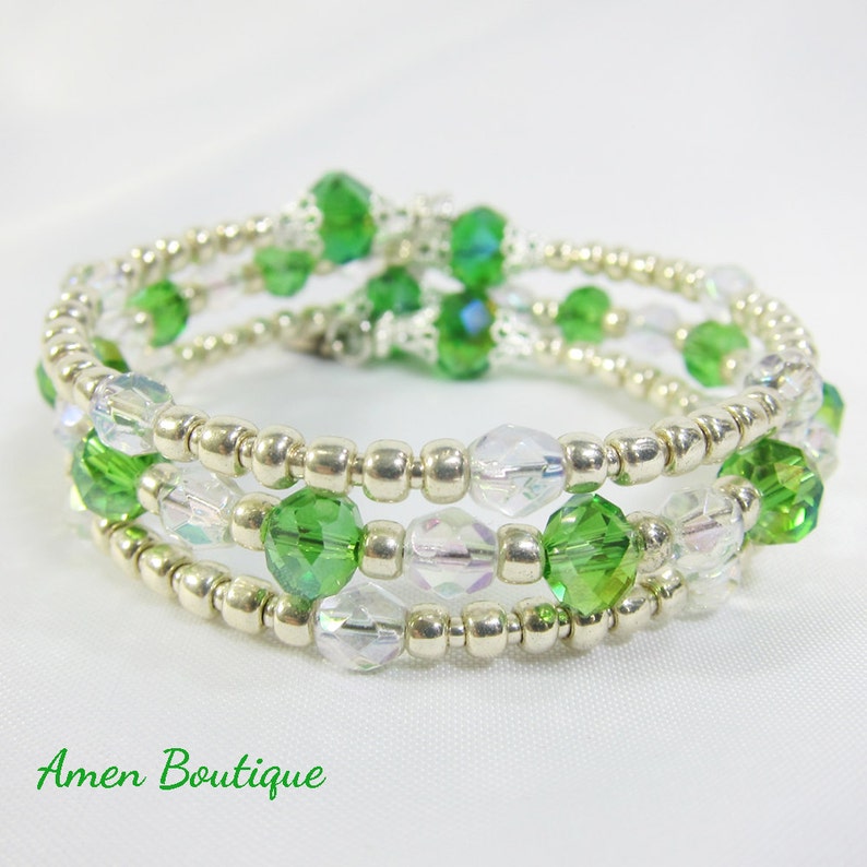 Christian Rosary Wrap Bracelet With Sparkling Green and Silver Etsy