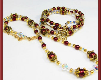 Elegant Burgundy and Gold Color Necklace and Bracelet Set with Swarovski Crystals and Czech Beads  NK0196