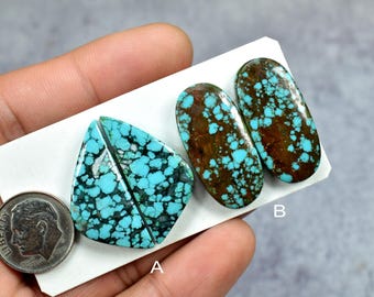 Hubei Turquoise Cabochon Pair, Loose Gemstone for Jewelry