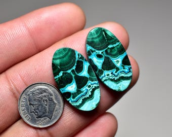 Chrysocolla Malachite Cabochon Pair, Natural Gemstone