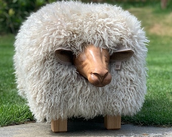 Sheep Footstool - Curly Barley | Ottoman | Sheepskin furniture