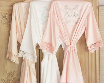 bridesmaid robes, kimono robes,  personalised bridal robes, Bridesmaid satin robes, Birthday robes, anniversary robes