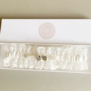 Personalisiertes Spitzen Strumpfband: Elfenbein Strumpfband mit Swarovski Kristall