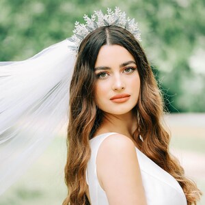 Florence bridal crown, Swarovski crystal bridal crown, leaf crown, bridal accessories, ivory wedding crown image 1