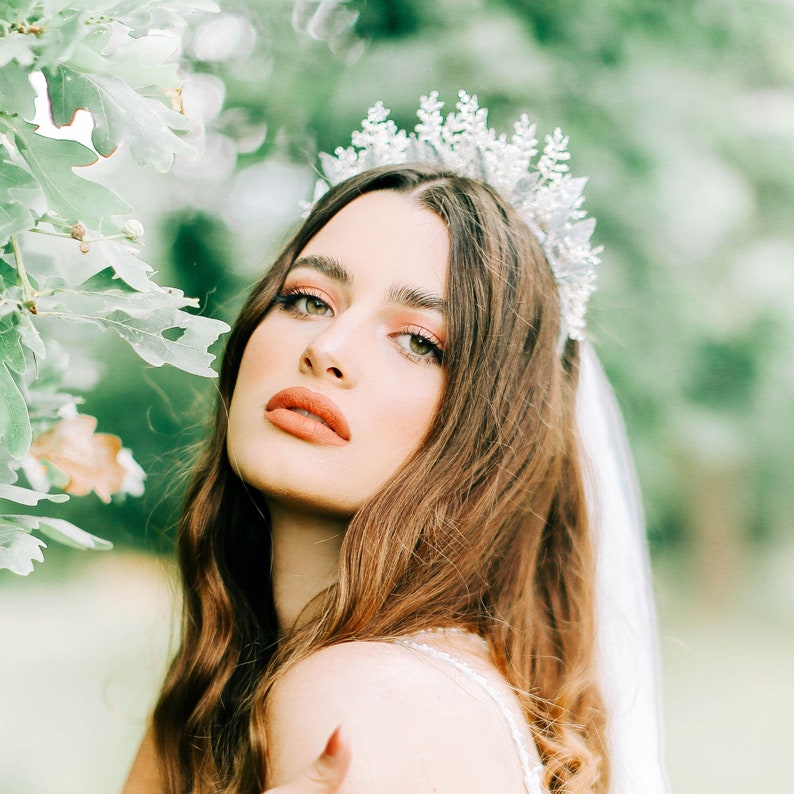 Florence bridal crown, Swarovski crystal bridal crown, leaf crown, bridal accessories, ivory wedding crown image 2