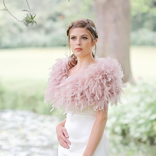 Feather bolero blush, ostrich feather wrap, bridal wrap, feather jacket, wedding boleros and shrugs, wedding attire