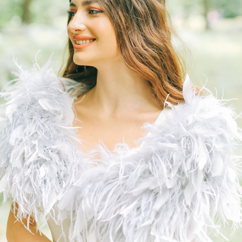 Silver grey feather bolero, silver ostrich feather wrap, silver bridal wrap, bridal bolero, wedding wrap, wedding shrugs image 4