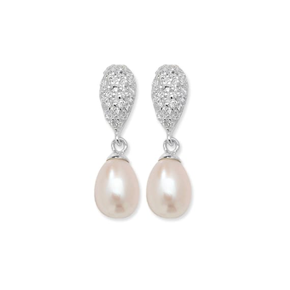 Gift for Her Birthday Earrings Wedding Earrings Dangle Earrings with Freshwater Pearl Freshwater Pearl and Cubic Zirconia Drop Earrings