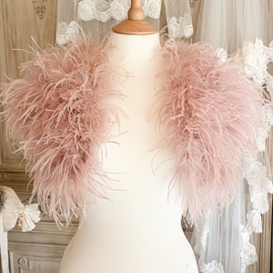 blush bolero, luxury feather bolero, bridal bolero, ostrich feather, feather jacket, bridal shrug, bridesmaid bolero