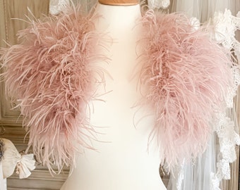 blush bolero, luxury feather bolero, bridal bolero, ostrich feather, feather jacket, bridal shrug, bridesmaid bolero