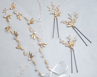 bridal gold vine, bridal hairpins, gold hairband, bridal hair pins, bridal accessories, hair jewellery, hair vine and pins