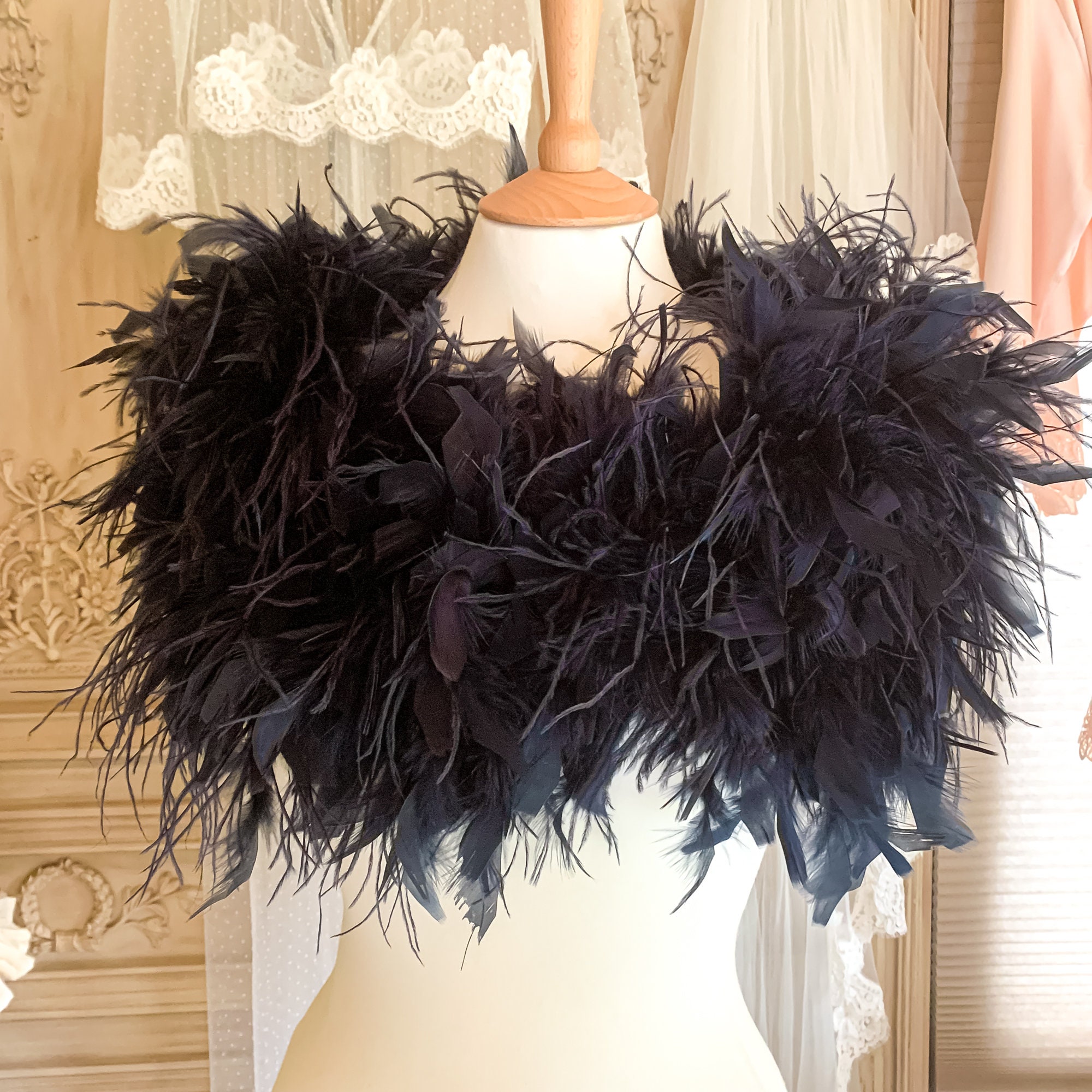 thumbnail image 2 of Feather Epaulettes Feather Shrug Wrap Gothic Victorian 2 of 13